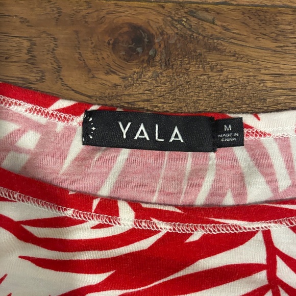 Yala 95% Bamboo Red and White Leaf Print Dress - Picture 2 of 6